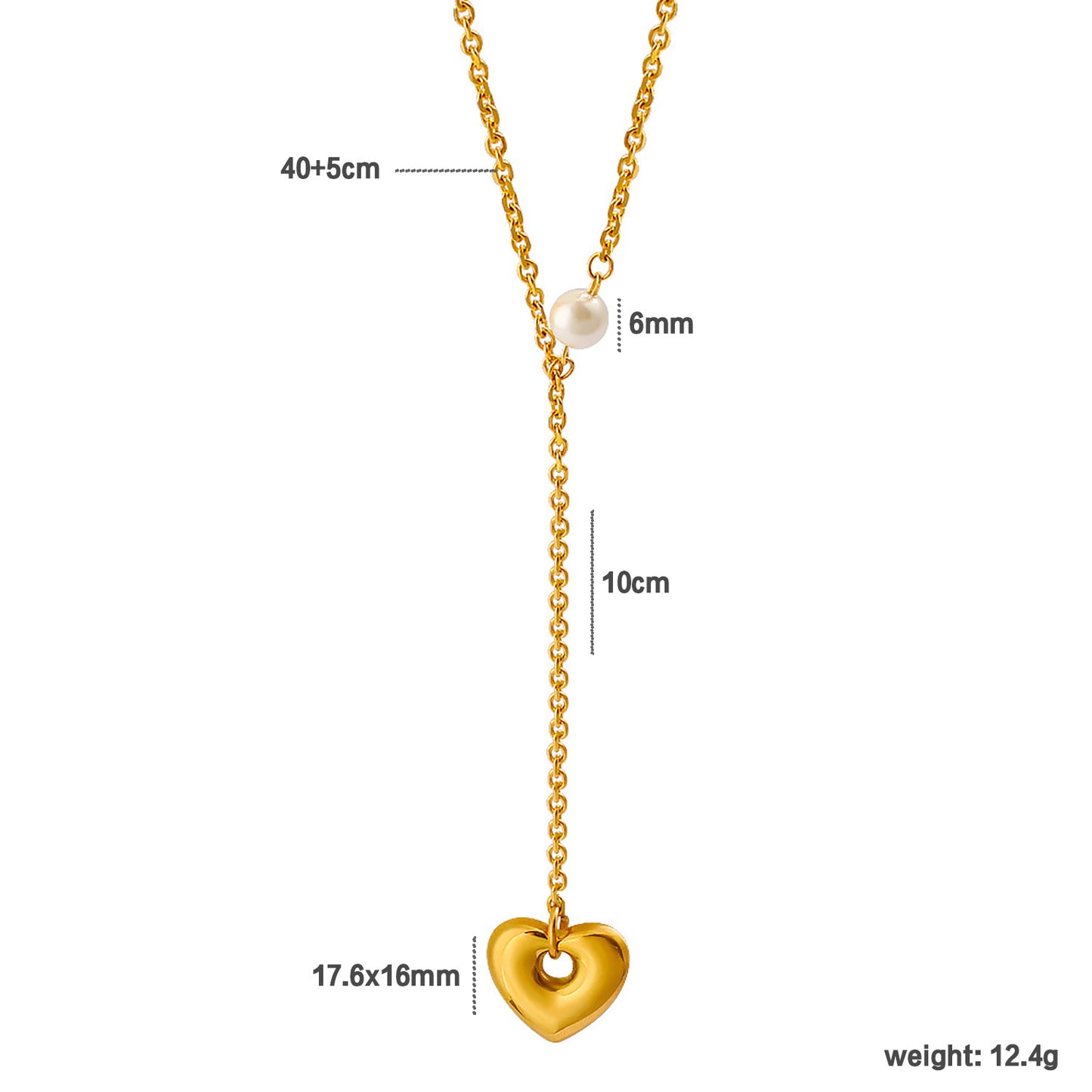 Romantic Adjustable Y-Necklace with Shell Pearl & Heart Drop Stainless Steel