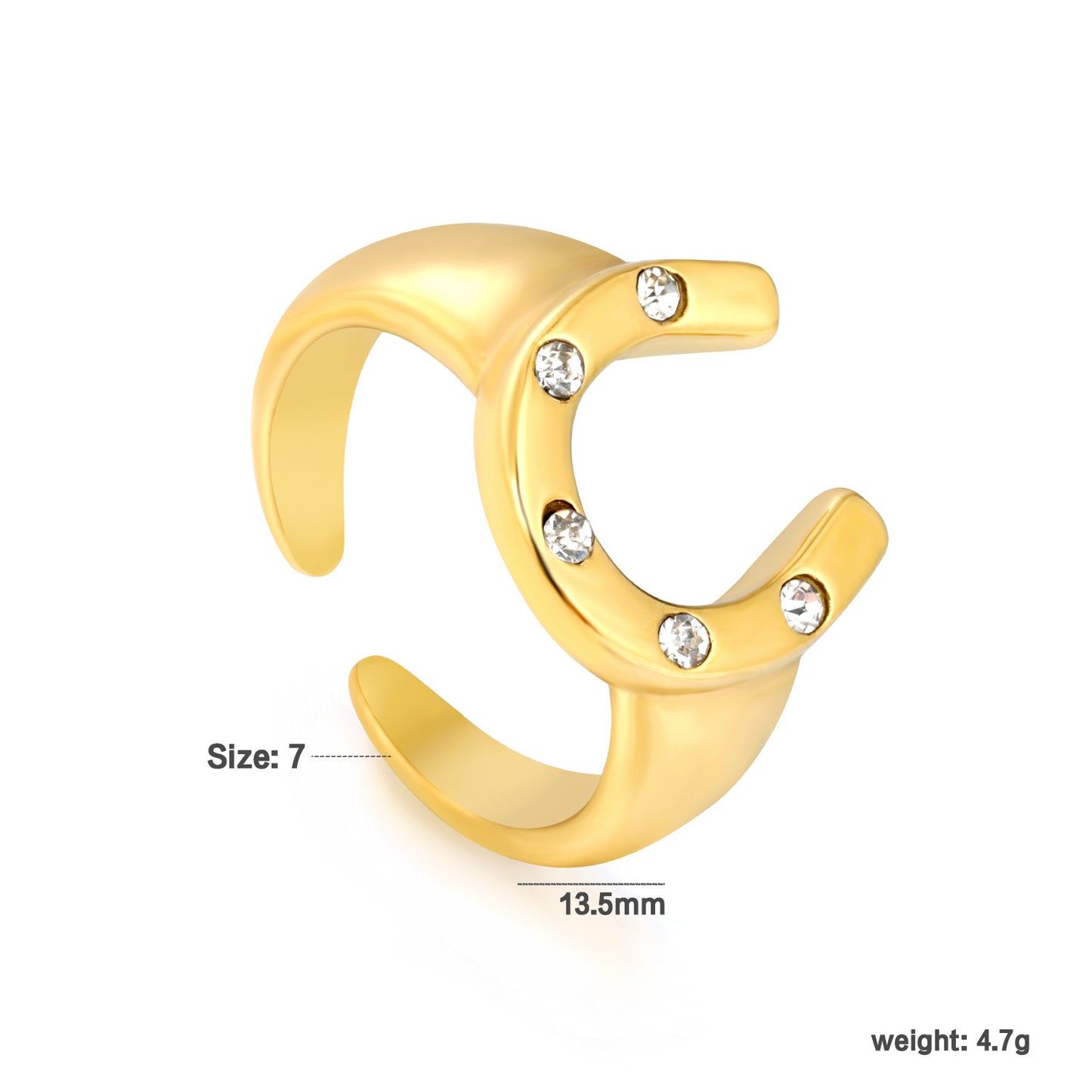 Lucky 304L Stainless Steel Horseshoe Ring | Waterproof Zircon Jewelry