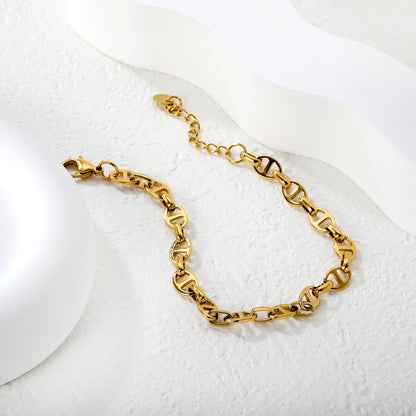 Wholesale Waterproof PVD Gold Sculpted D-Link Pig-Nose Chunky Bracelet
