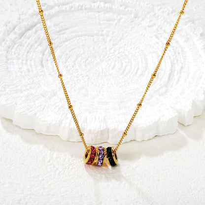 Waterproof 304L Stainless Steel Triple Zircon Necklace