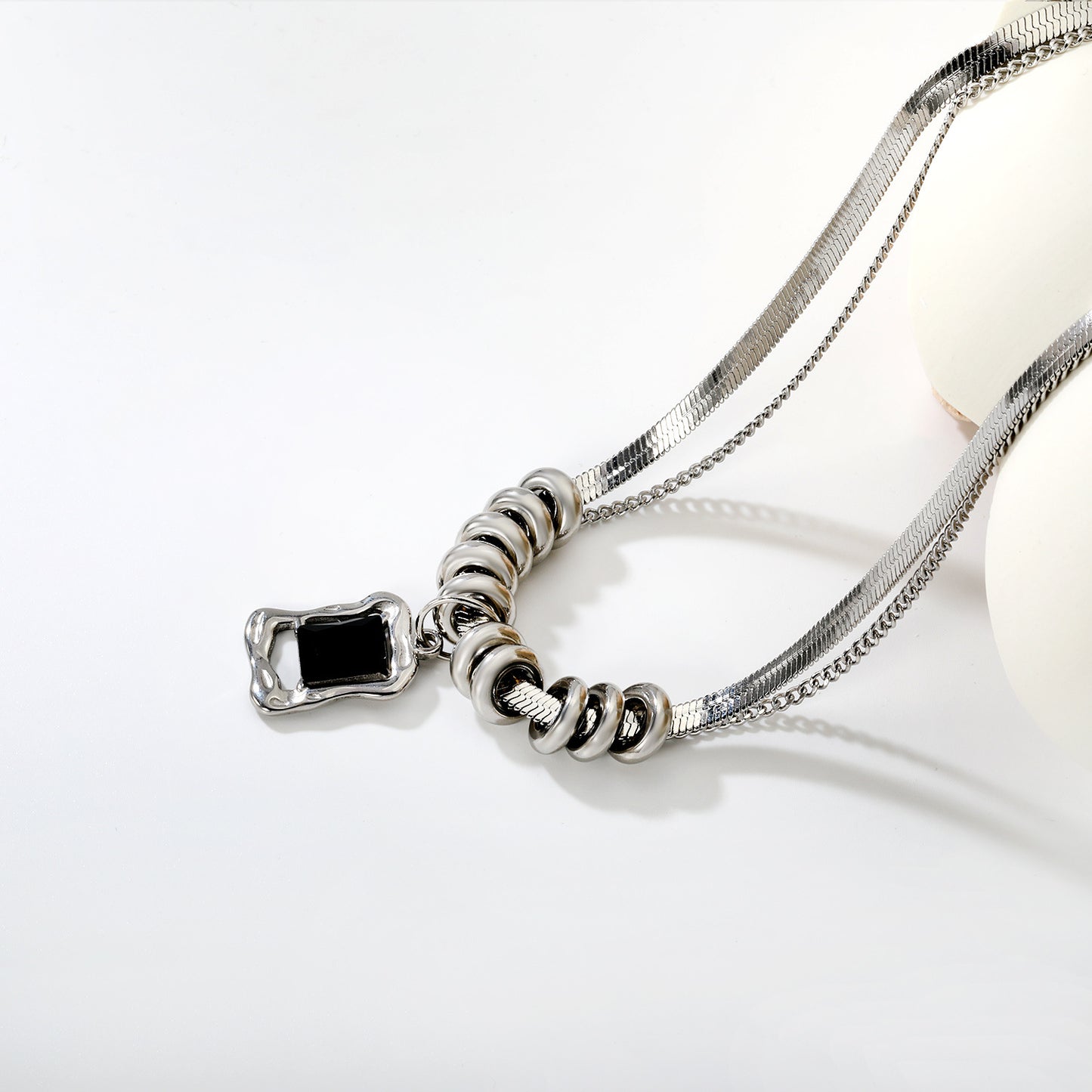 Bulk Silver Sculpted Spiral Ring & Irregular Black Onyx Necklace