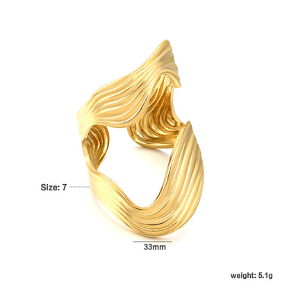 304L Stainless Steel Hollow Ripple Ring Supplier - 18K PVD Gold Plated