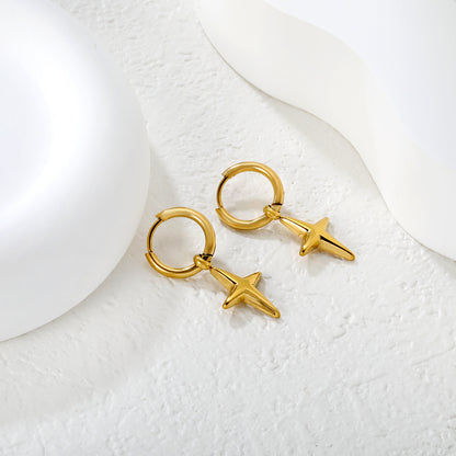 Wholesale Waterproof PVD Gold Sculpted Textured Star Charm Hoops