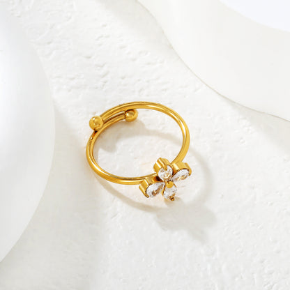 Bulk PVD Gold Sculpted Five-Petal Zircon Flower Open Ring