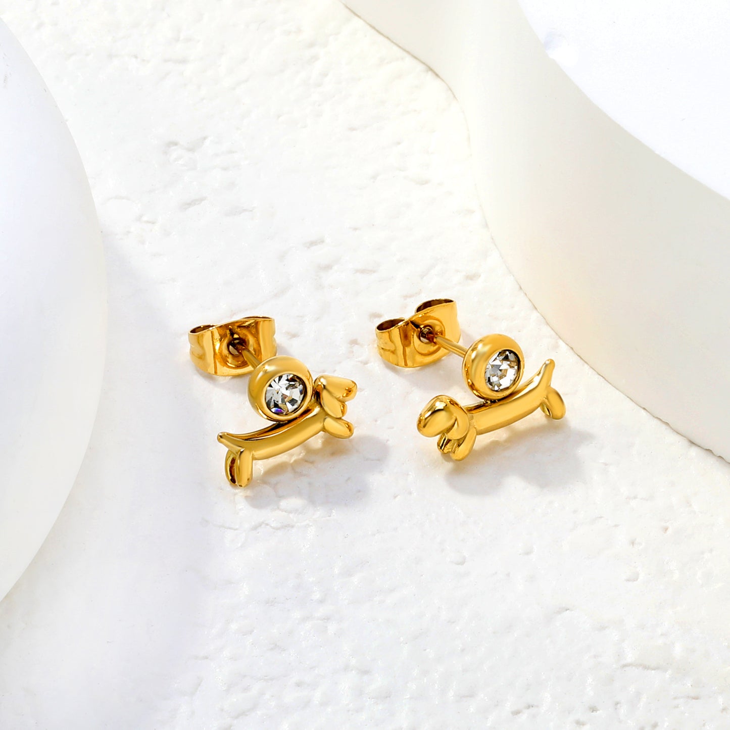 Sparkly Stainless Steel Dog Studs | Dachshund Lover Gold Jewelry