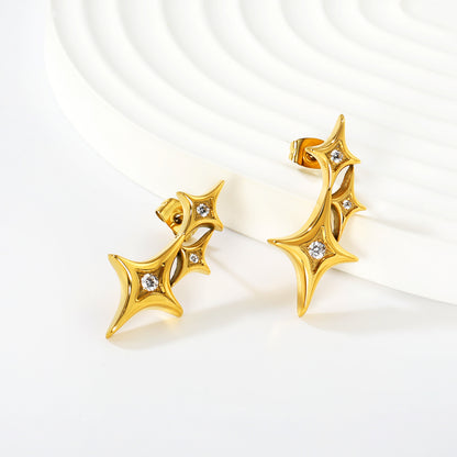 Celestial Star Motif CZ Stud Earrings Stainless Steel Waterproof