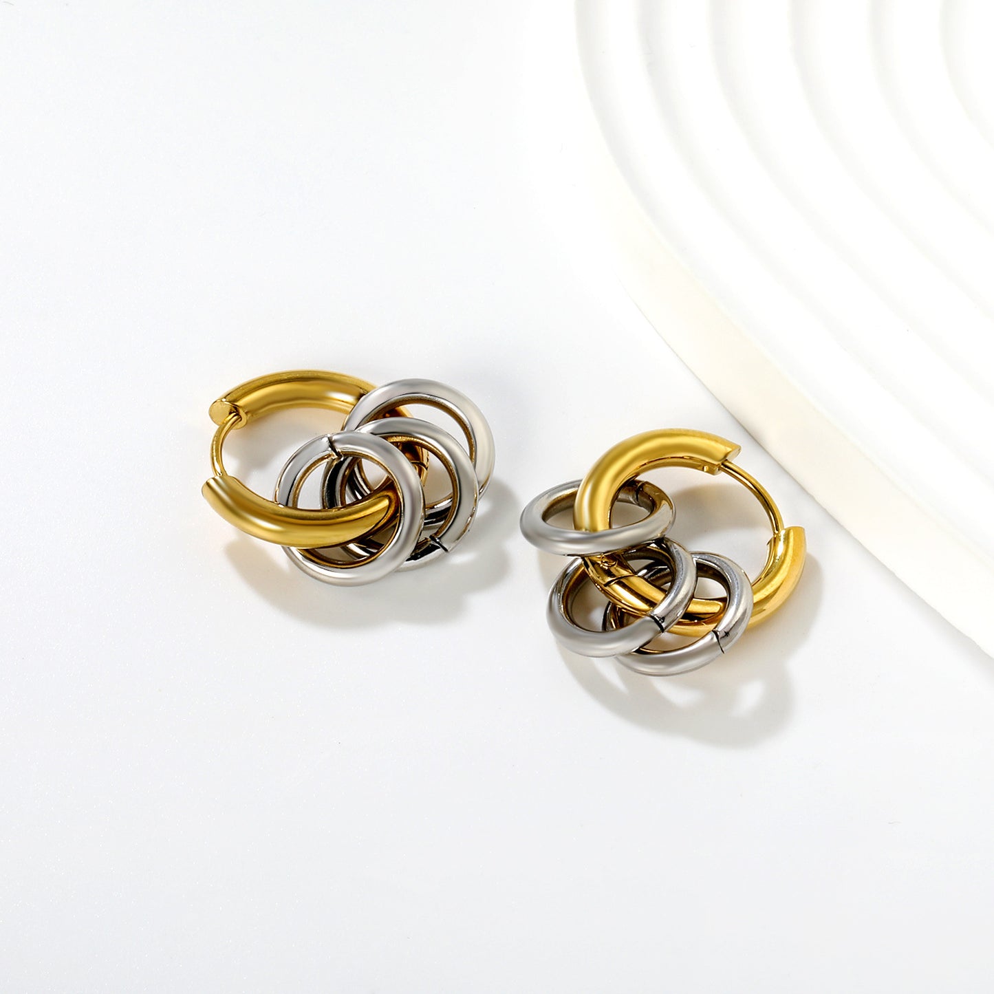 Wholesale Waterproof PVD Gold & Silver Double Circle Earrings