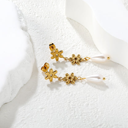 Healing Nature-Inspired Flower & Pearl Studs Stainless Steel Non-Tarnish