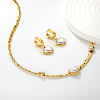 Wholesale Waterproof PVD Gold Heart & Pearl Statement Jewelry Set