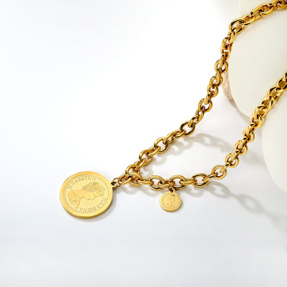 Bulk PVD Gold Embossed Coin Pendant Cuban Link Necklace