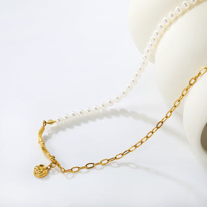 304L Stainless Steel Pearl Chain Necklace Rose Pendant Bulk