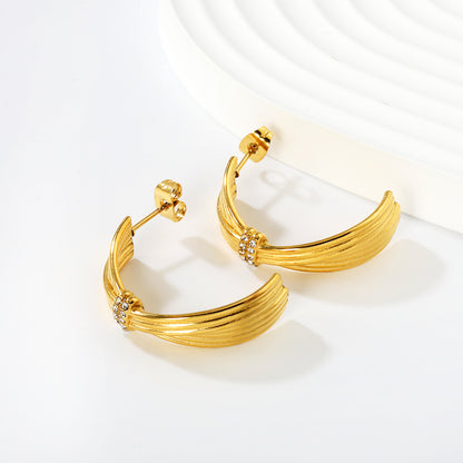 Light Luxury Twisted Rope C-Hoops with Micro-Pave CZ Stainless Steel