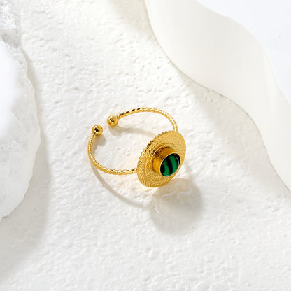 Wholesale Waterproof PVD Gold Sculpted Malachite Twist Open Ring