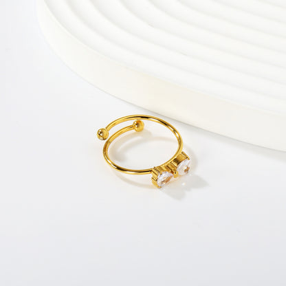 Wholesale Waterproof PVD Gold Double CZ Heart Dainty Open Ring