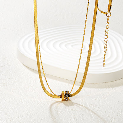 Wholesale Waterproof PVD Gold Double Layer Snake Chain CZ Necklace