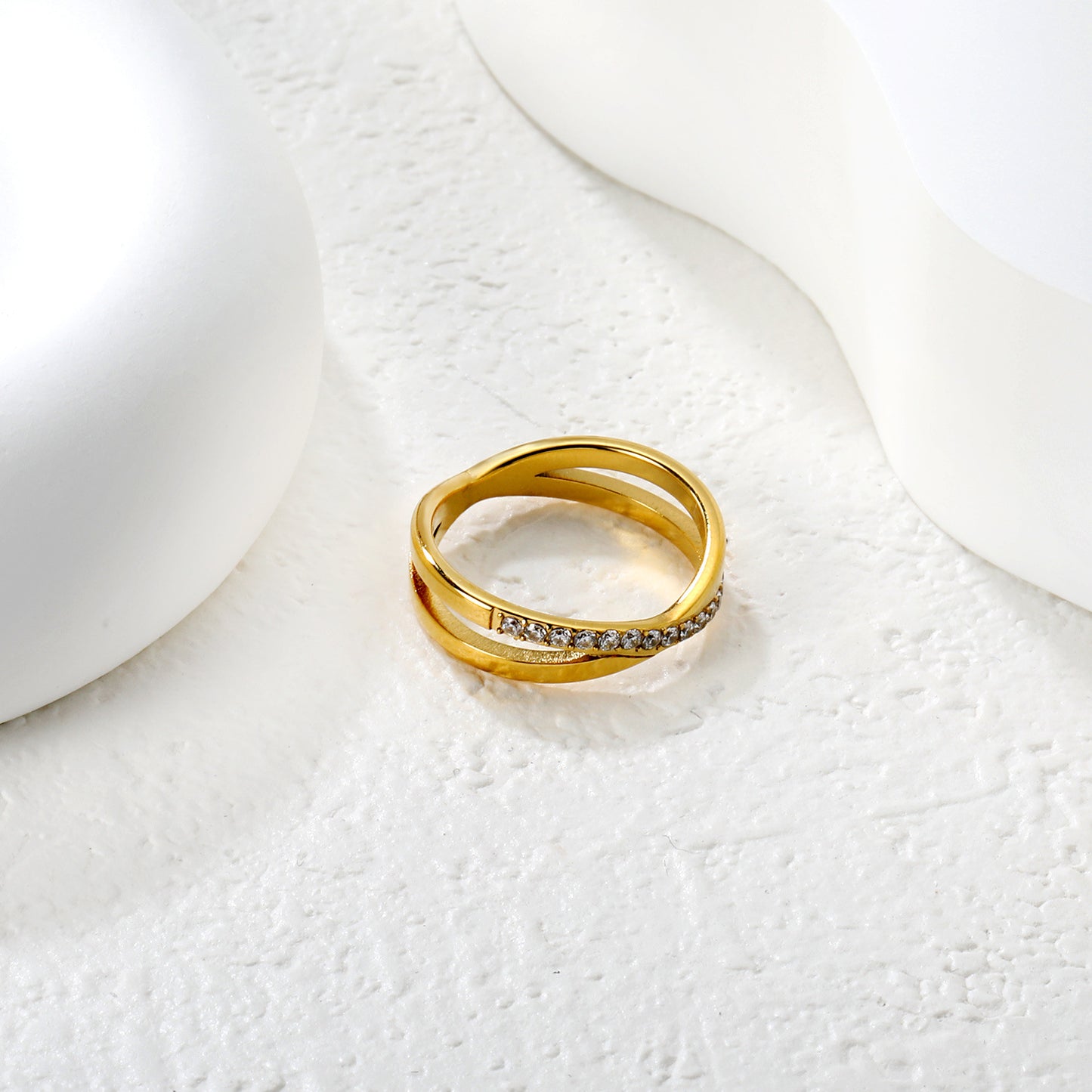 Wholesale Double Band Stackable Ring | Micro-Paved Zircon Gold Plated