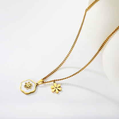 Bulk PVD Gold Sculpted White Flower & Shell Pearl Side-Drop Necklace