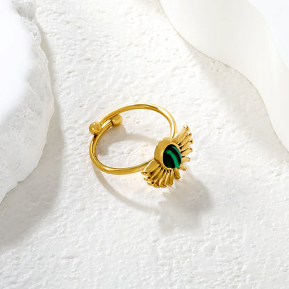 Wholesale Waterproof PVD Gold Malachite Sunflower Open Ring