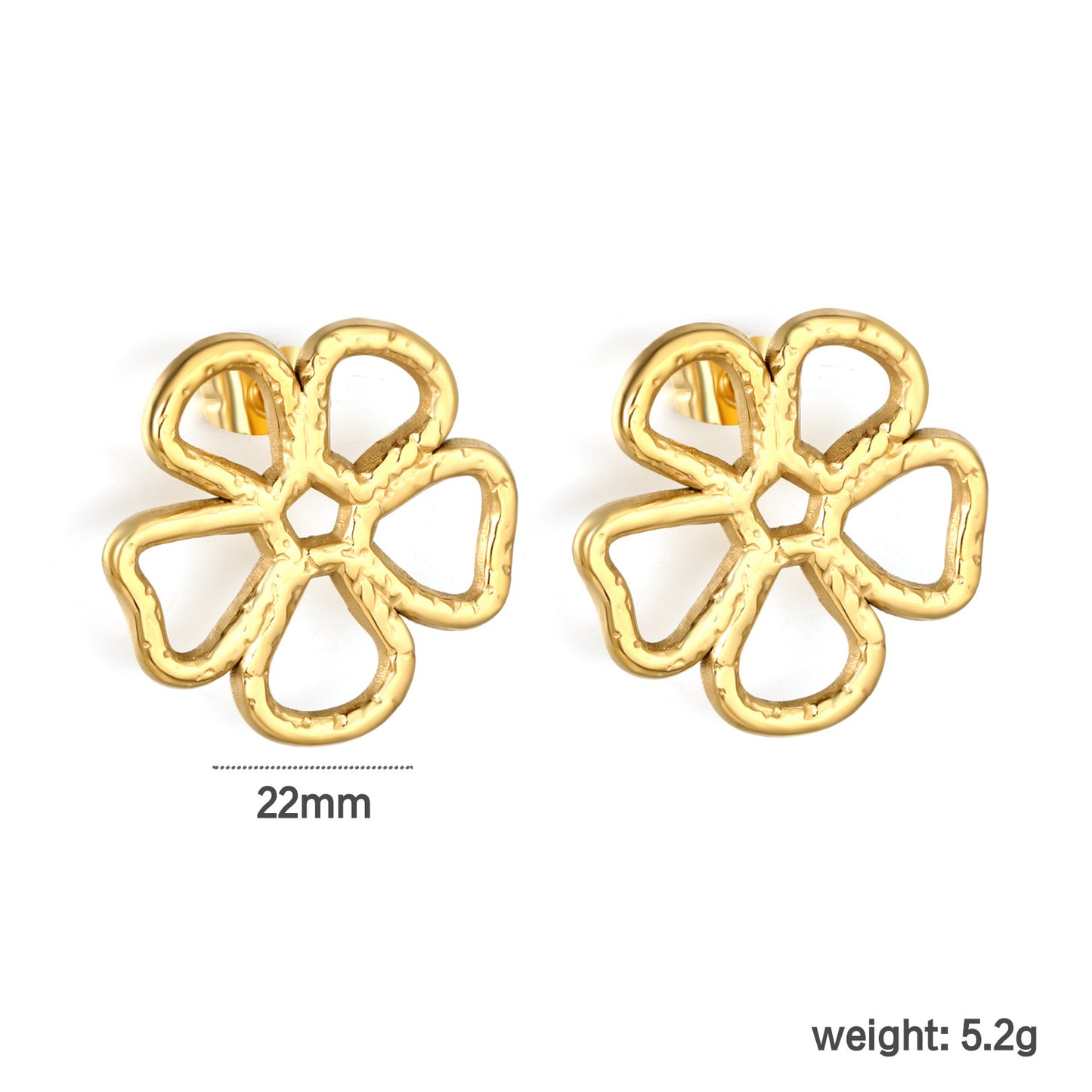 Wholesale Waterproof PVD Gold Sculpted Hollow Clover Petal Earrings