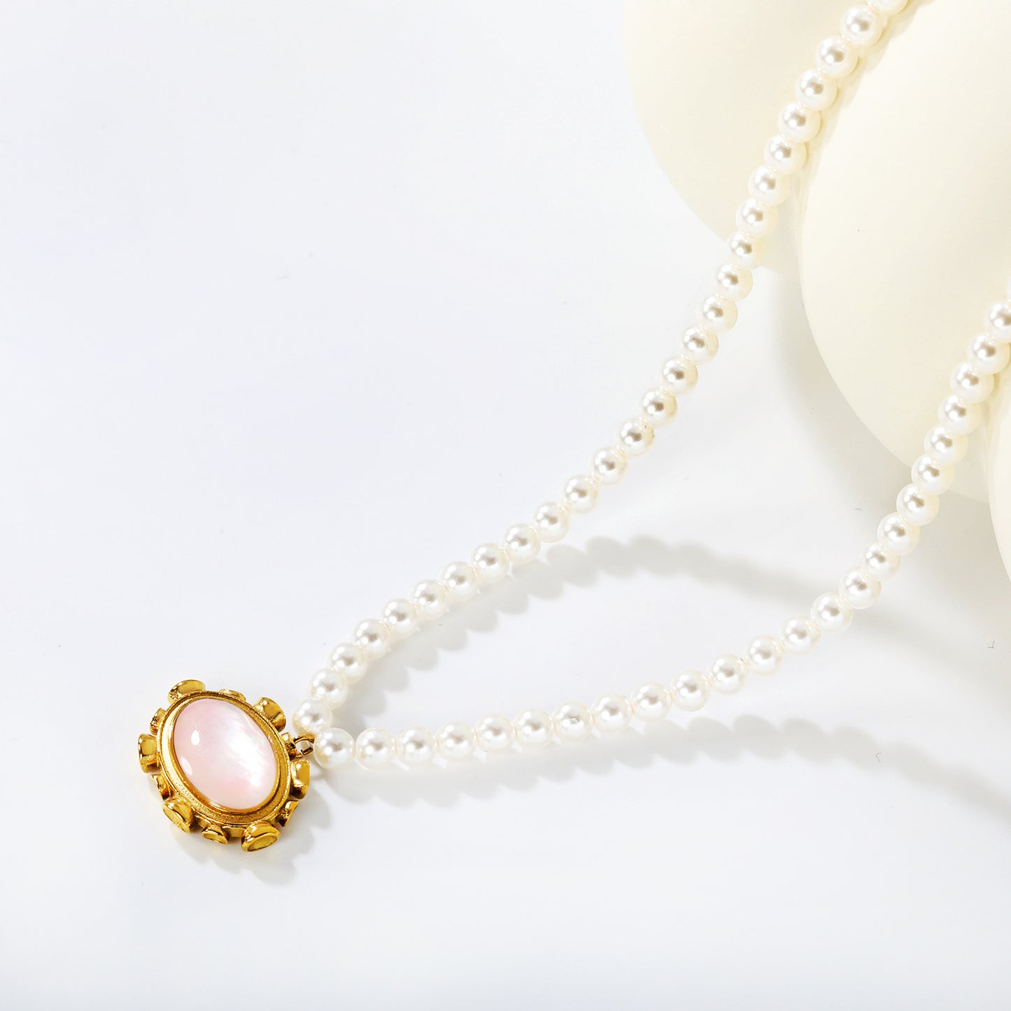 Wholesale 304L Stainless Steel Pink Shell Pearl Necklace