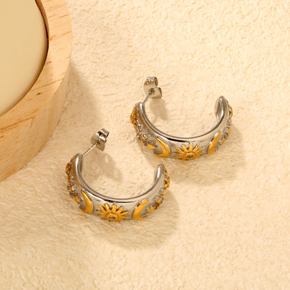 Bulk PVD Gold & Silver Sculpted Celestial Moon & Star C-Shape Earrings