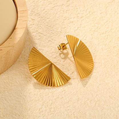Minimalist Sunray Pleated Statement Earrings Stainless Steel Waterproof