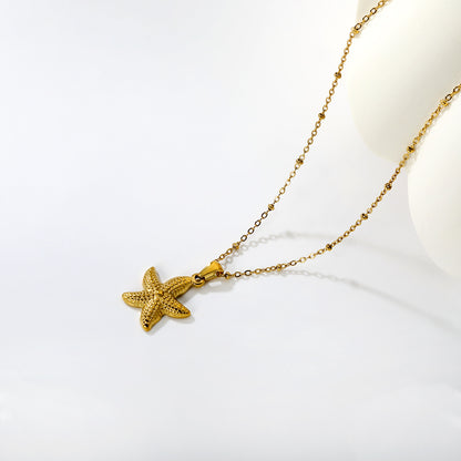 Bulk PVD Gold Sculpted Starfish Texture Bead Chain Necklace