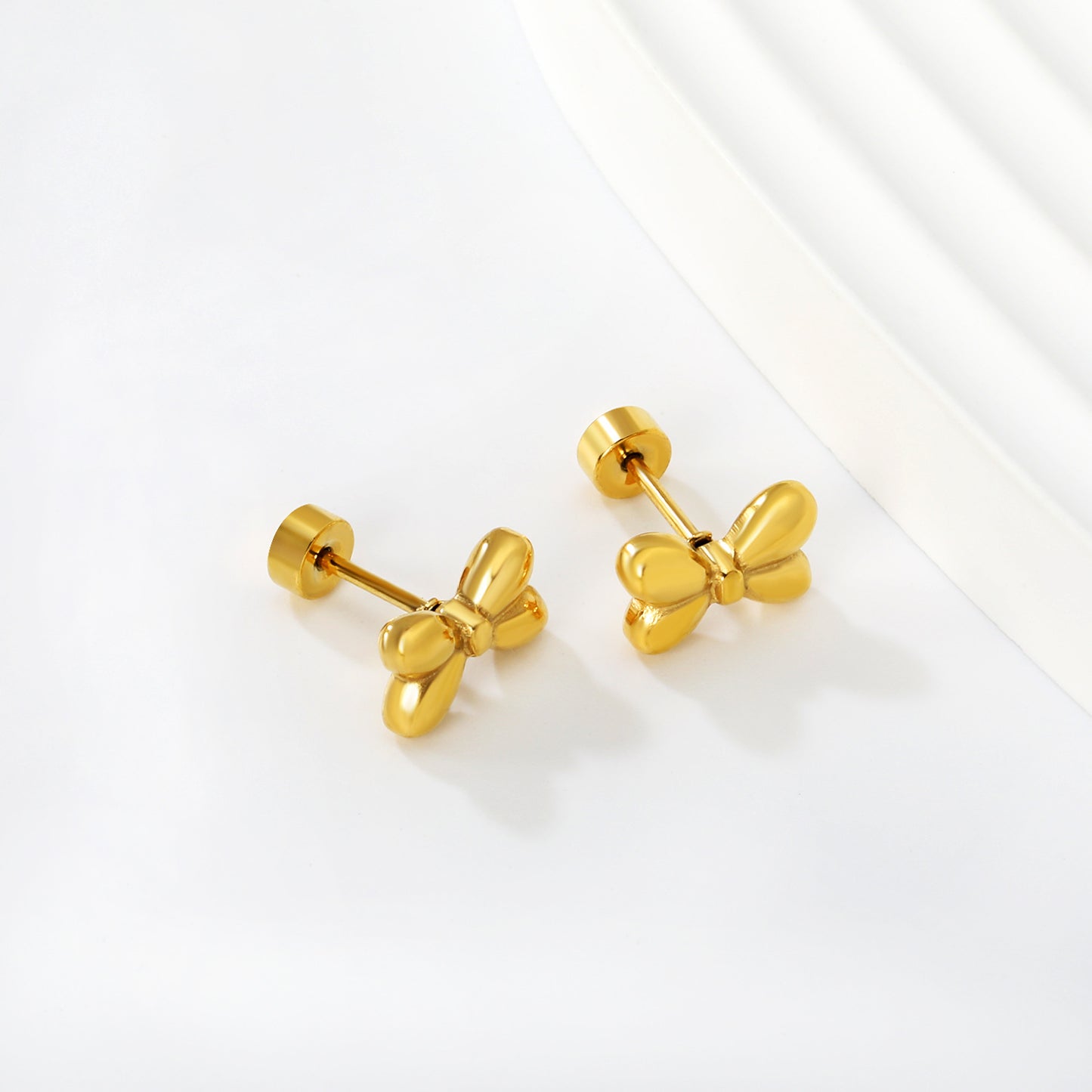 Wholesale Stainless Steel Bow Earrings | PVD Gold Ribbon Bulk
