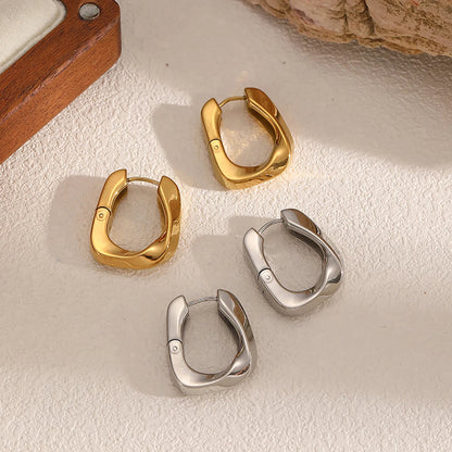 Minimalist Square Domed Huggie Earrings Stainless Steel Tarnish-Free