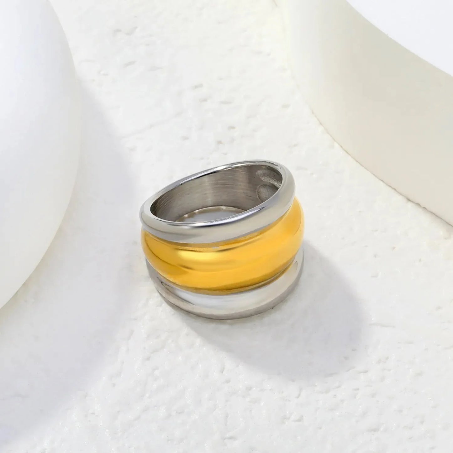 Factory 304L Steel Two-Tone Ring Three-Tier Dome Band for Men Women