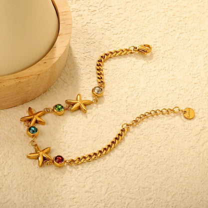 304L Stainless Steel Marine Starfish Bracelet Bulk - Color Zircon