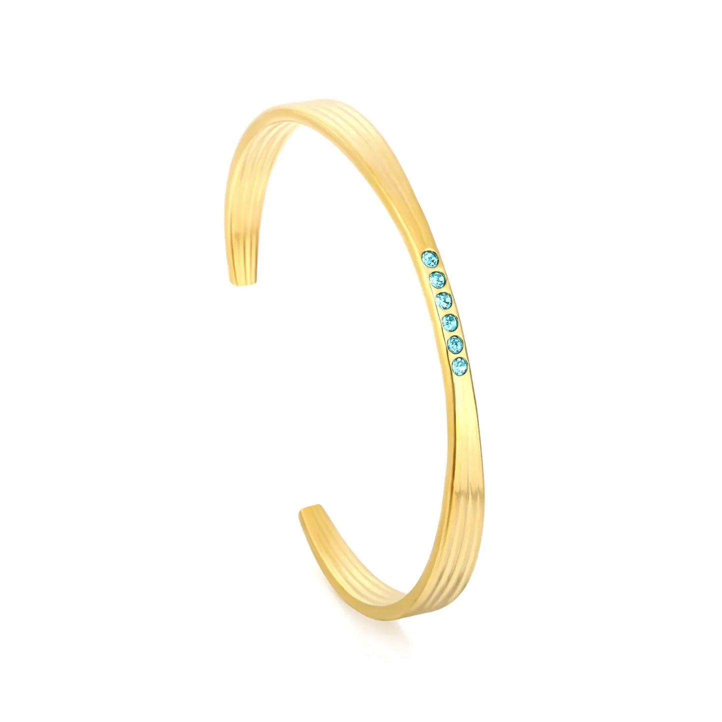 304L Stainless Steel Blue Zircon Bangle Supplier | PVD Gold Plating
