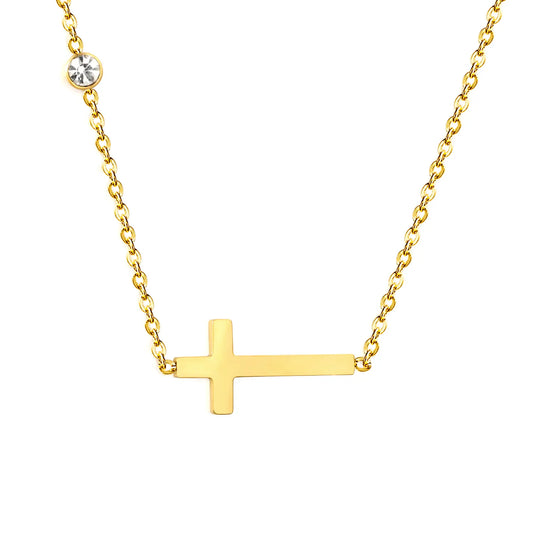 Dainty Minimalist Cross Necklace with Sparkle CZ Stainless Steel
