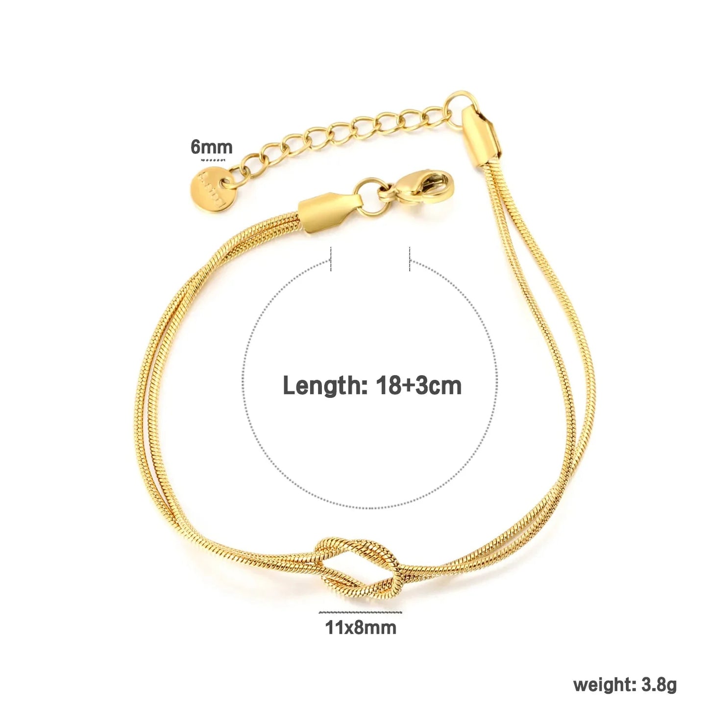 304L Stainless Steel Knot Bracelet | Gold Double Snake Chain