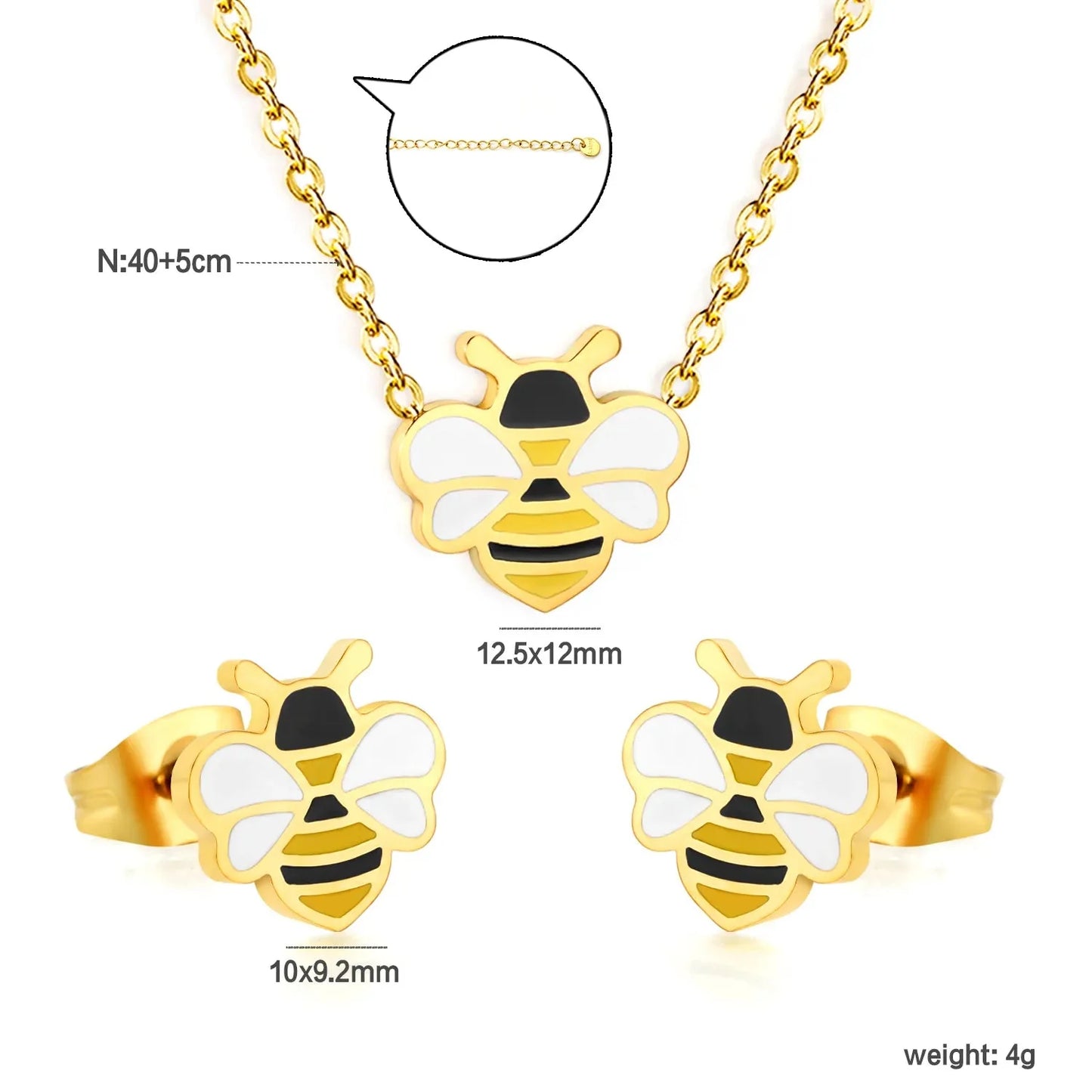 Factory Direct 304L Stainless Steel Bee Jewelry Set Hypoallergenic Necklace & Earrings