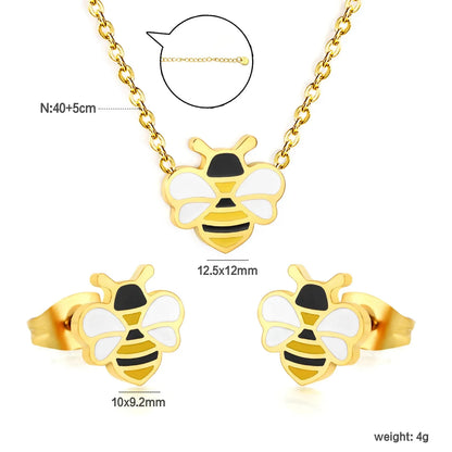 Factory Direct 304L Stainless Steel Bee Jewelry Set Hypoallergenic Necklace & Earrings