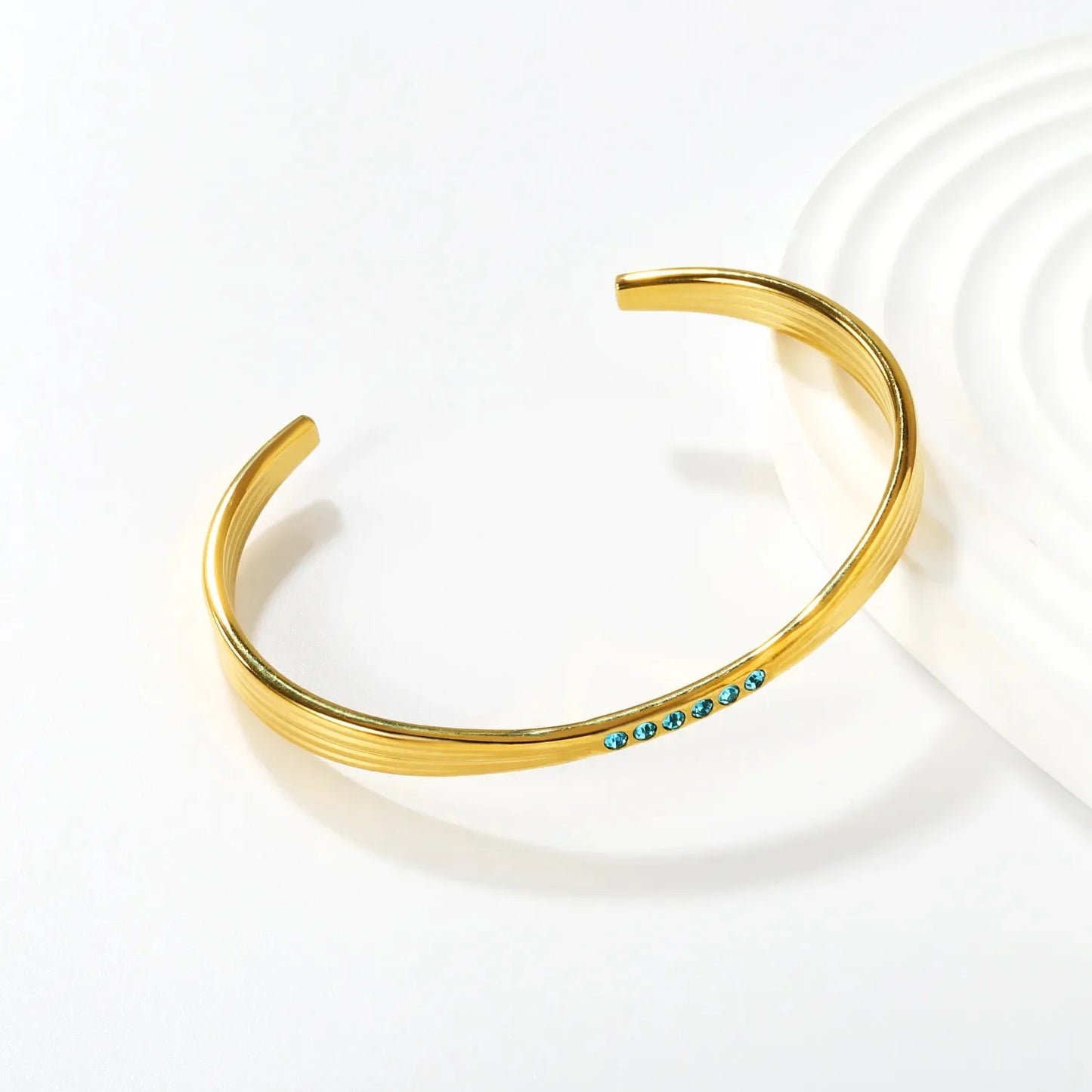 304L Stainless Steel Blue Zircon Bangle Supplier | PVD Gold Plating