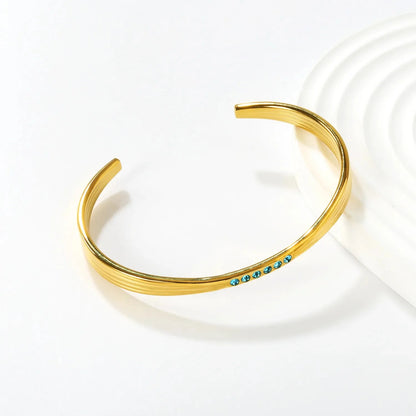 304L Stainless Steel Blue Zircon Bangle Supplier | PVD Gold Plating