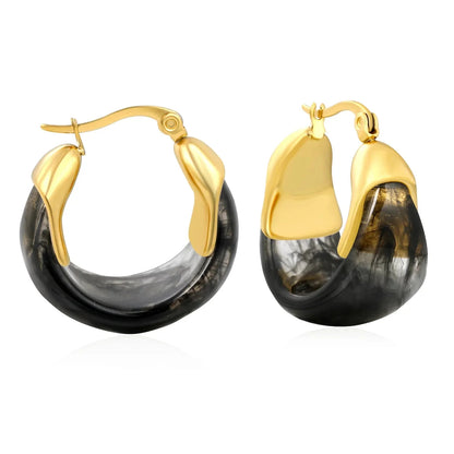 Aesthetic 304L Stainless Steel Wide Hoops | Marble Resin Gold Earrings