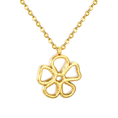 Bulk 304L Stainless Steel Gold Hammered Flower Pendant Necklace