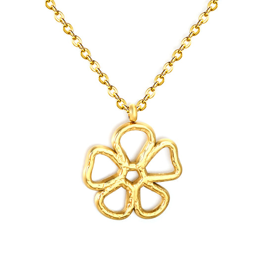 Bulk 304L Stainless Steel Gold Hammered Flower Pendant Necklace
