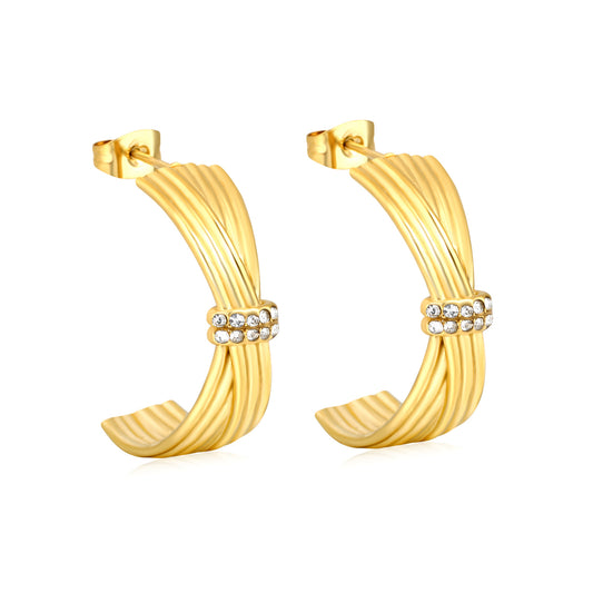Light Luxury Twisted Rope C-Hoops with Micro-Pave CZ Stainless Steel
