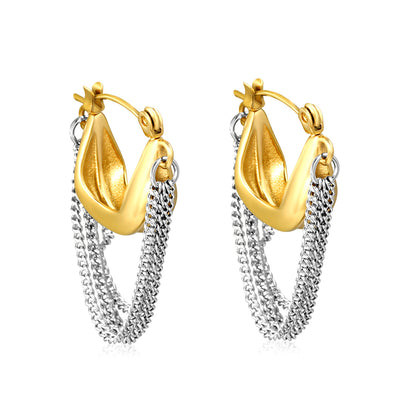 Bulk PVD Gold & Silver Mixed Metal Teardrop Chain Dangle Earrings