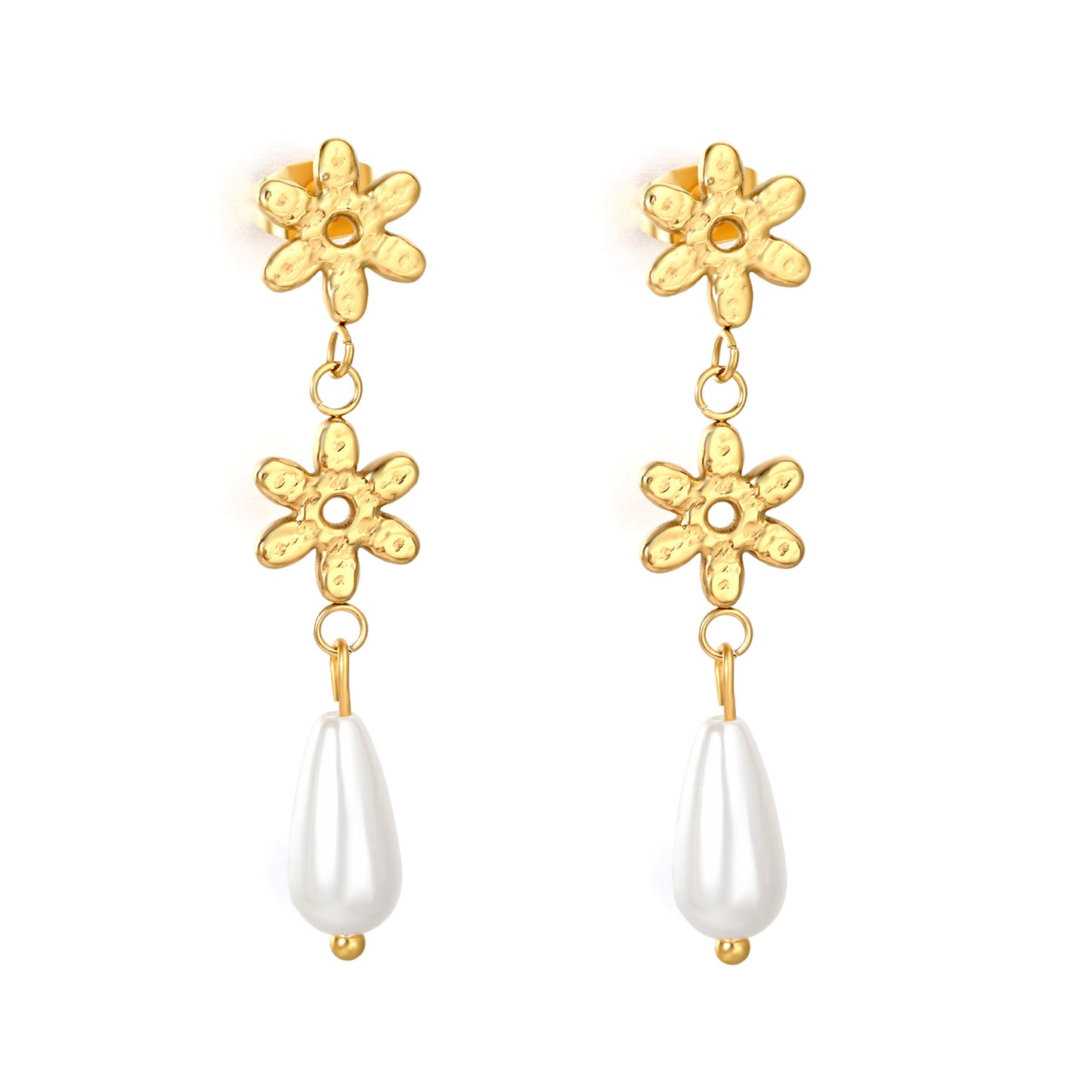 Healing Nature-Inspired Flower & Pearl Studs Stainless Steel Non-Tarnish