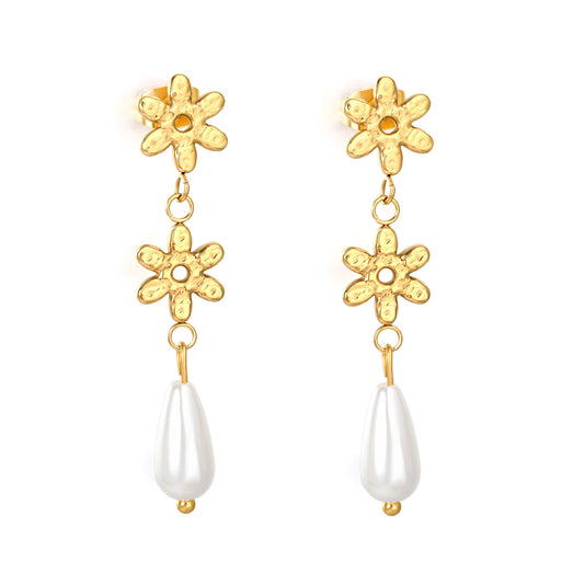 Healing Nature-Inspired Flower & Pearl Studs Stainless Steel Non-Tarnish