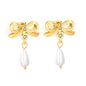 Bulk PVD Gold Sculpted Bowknot & Shell Pearl Drop Studs
