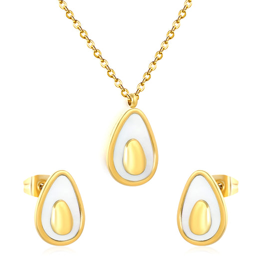 Bulk PVD Gold White Resin Teardrop Necklace & Earrings Set