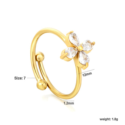 Bulk PVD Gold Sculpted Five-Petal Zircon Flower Open Ring