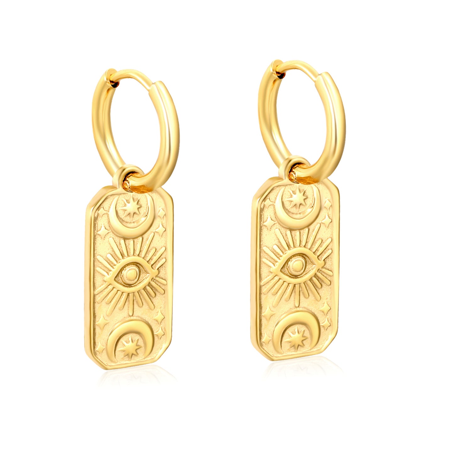 Wholesale Waterproof PVD Gold Evil Eye Tag Charm Earrings