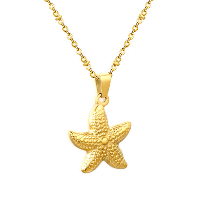 Bulk PVD Gold Sculpted Starfish Texture Bead Chain Necklace